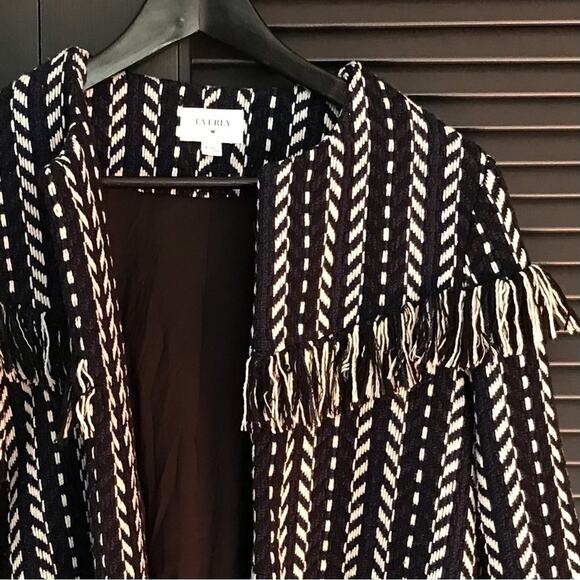 Everly Tweed Fringe Jacket Woven in Blue, Black and White, Size Medium - Picture 8 of 15